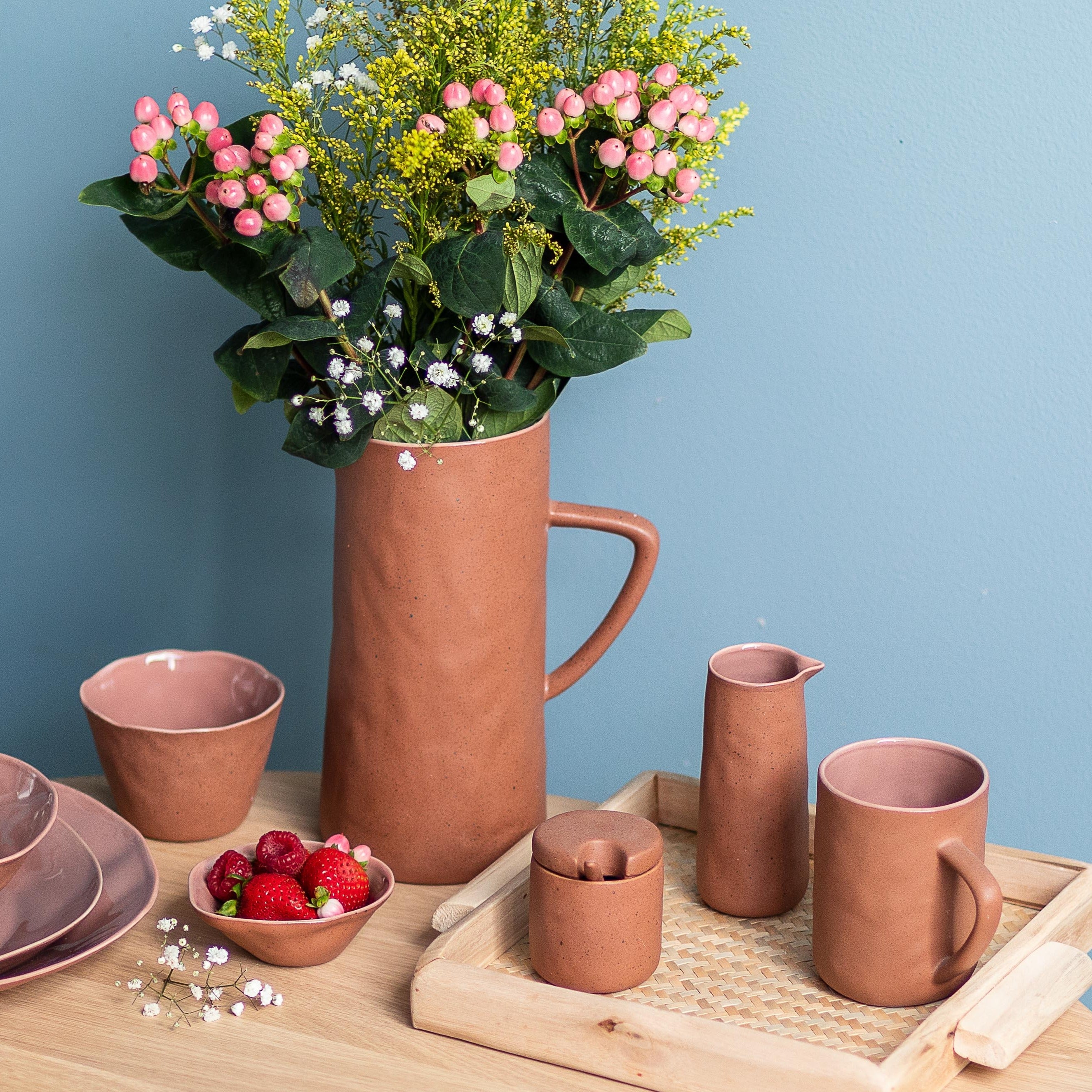 Tam Stoneware Pitcher, Terracotta Rose