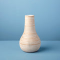 White Striped Kiln Mango Wood Bulb Vase