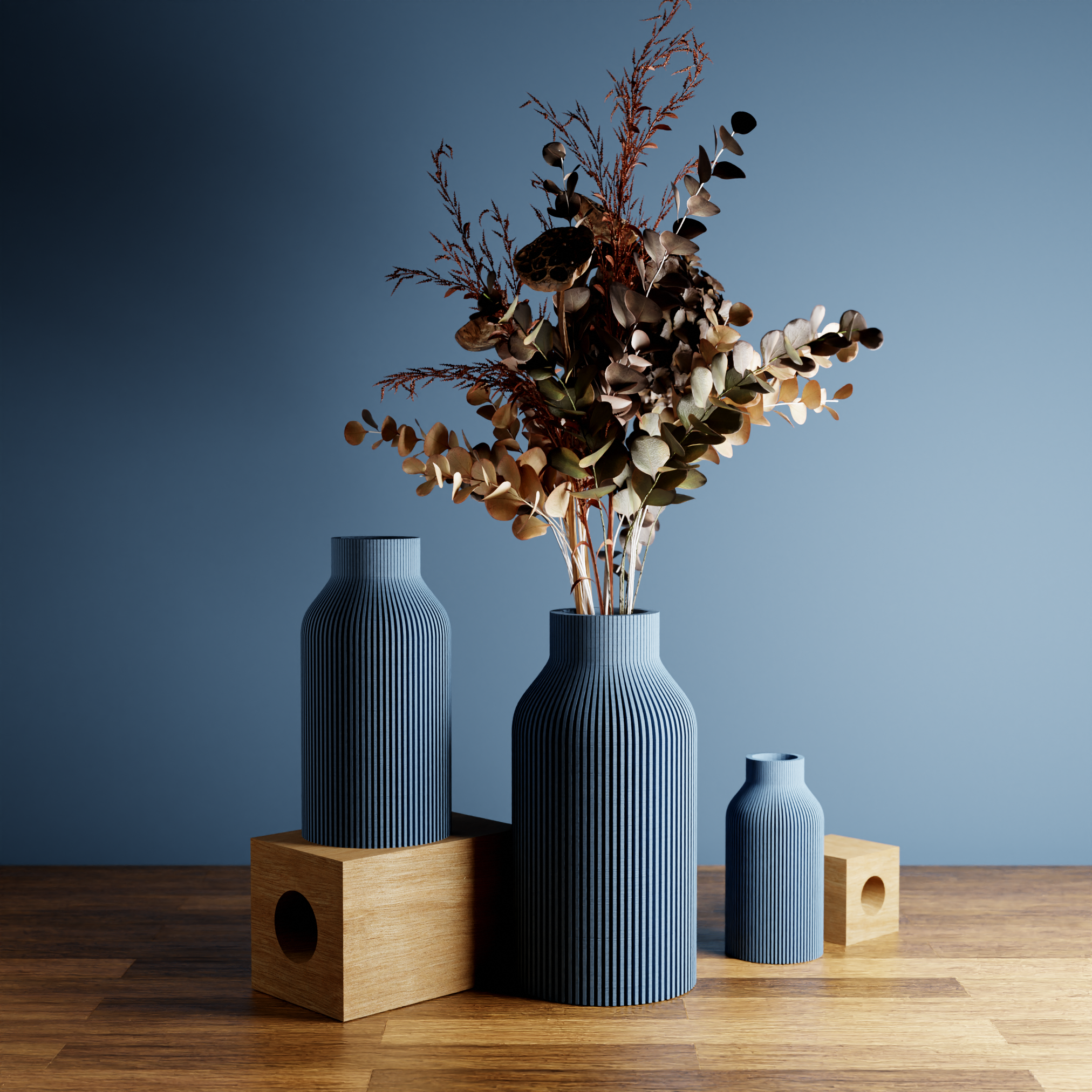 Ribbed Bottle Vase in muted blue