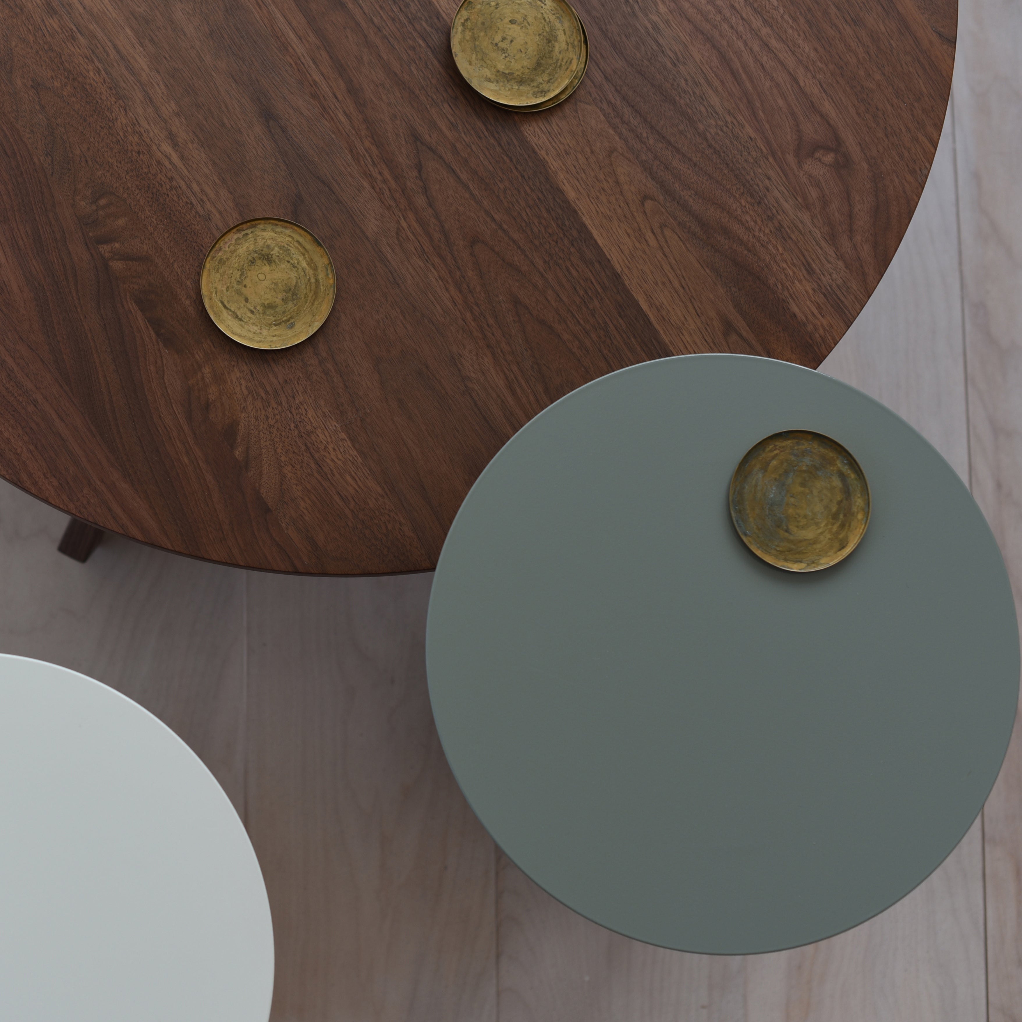 Conrad coffee table walnut top and steel base detail