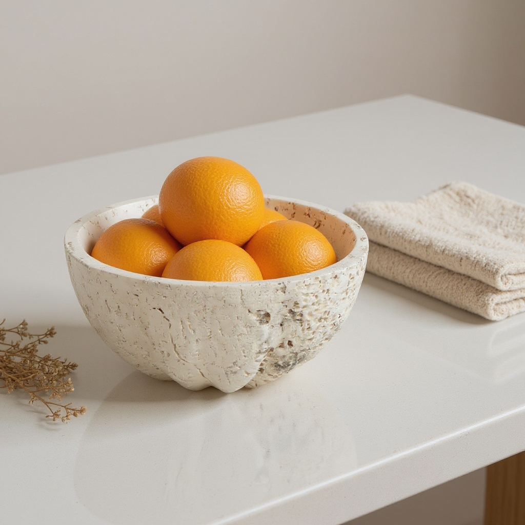 Corona Borealis, White Travertine mid-size bowl, curvilinear-edged Detail