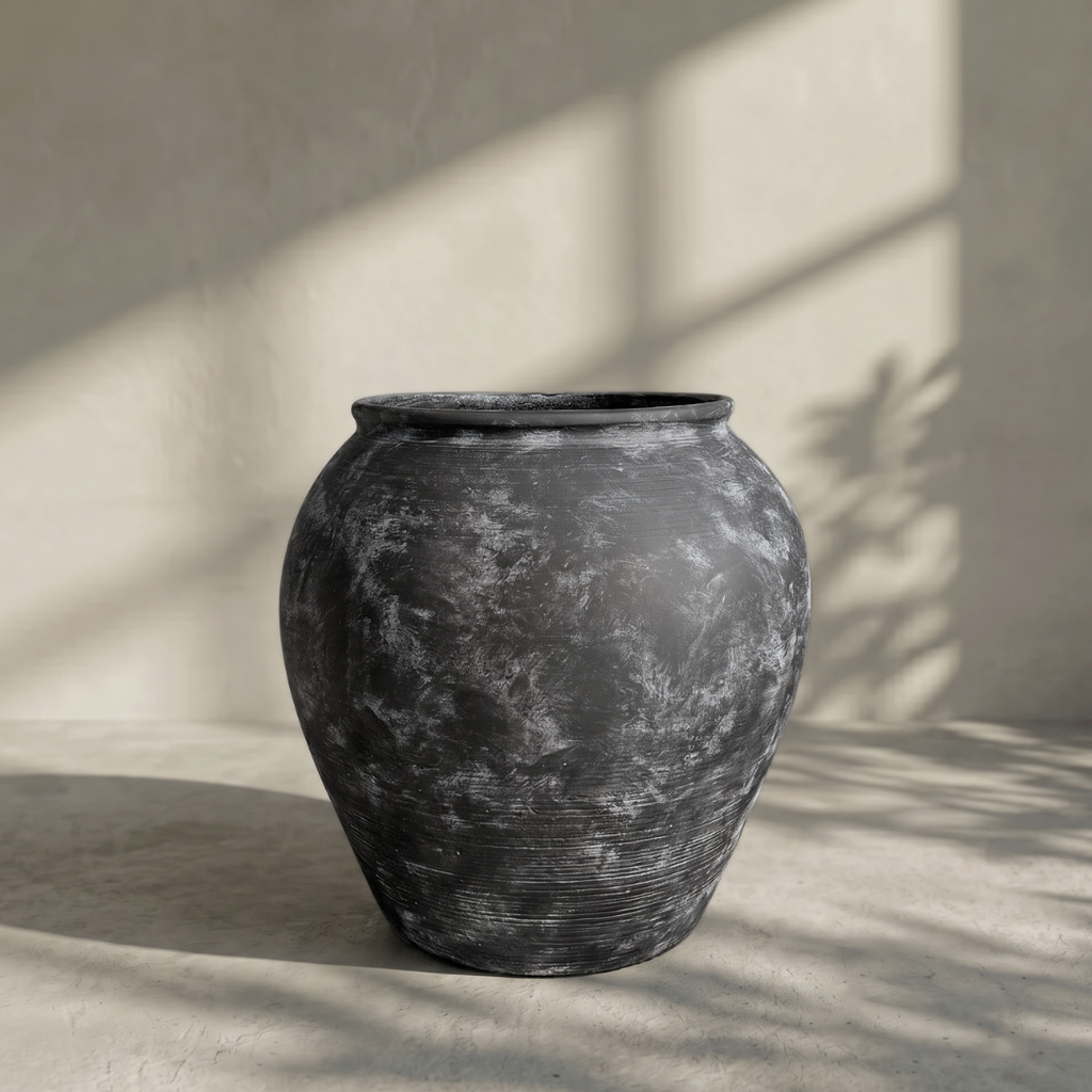 Cyprus XL, Fiber Clay Pot, Hand-painted in Weathered Black or Clamshell, 19.6"D x 19.6"H