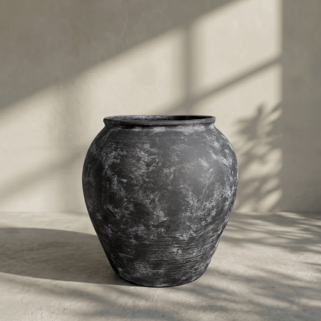 Cyprus XL, Fiber Clay Pot, Hand-painted in Clamshell or Weathered Black, 19.6"D x 19.6"H