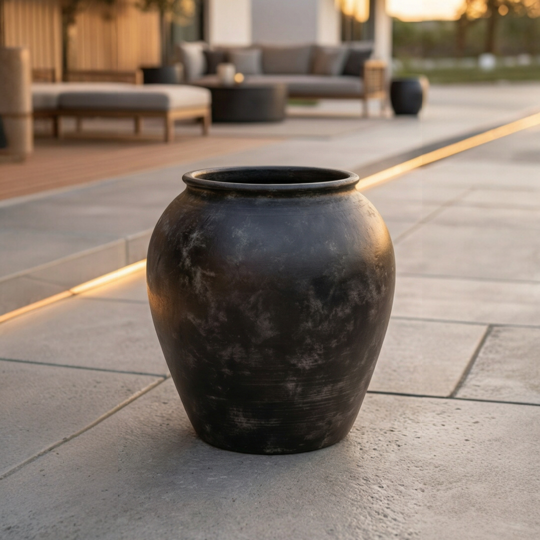 Cyprus XL, Fiber Clay Pot, Hand-painted in Weathered Black or Clamshell, 19.6"D x 19.6"H