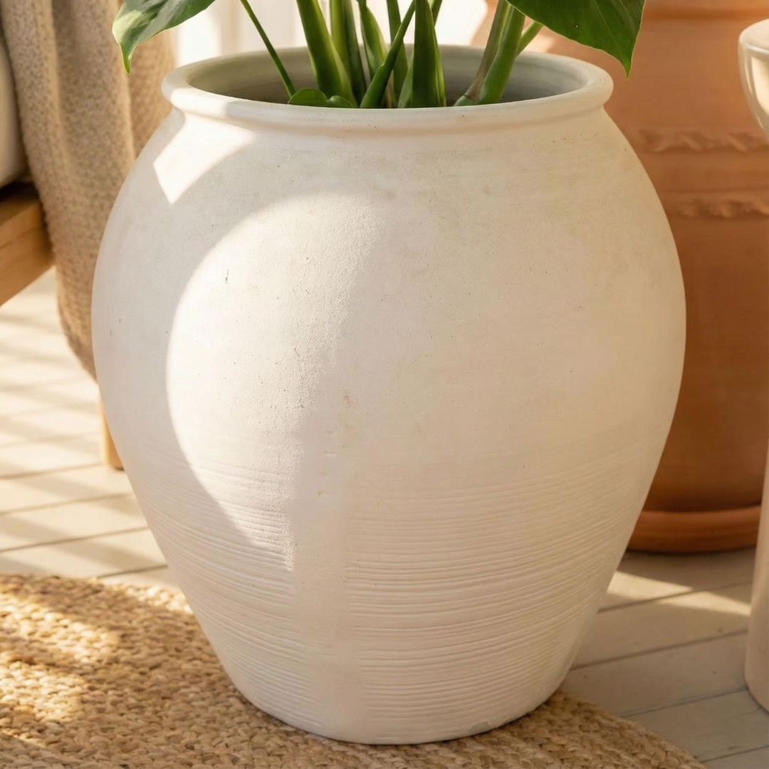 Cyprus XL, Fiber Clay Pot, Hand-painted in Clamshell or Weathered Black, 19.6"D x 19.6"H