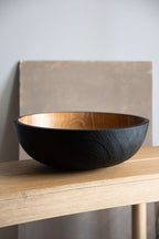 Hand Carved Extra Large Wooden Bowl. Half Charred