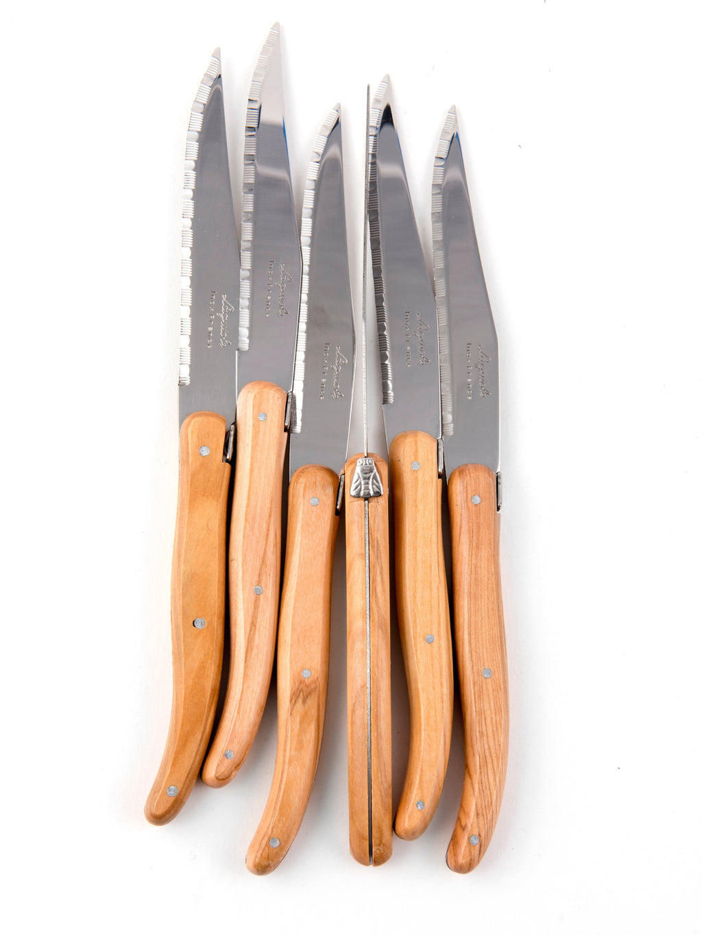 Laguiole 6 Piece Steak Knife Set, Olivewood in Wood Box with Acrylic Lid