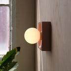 Cubic Sconce in White Glossy with hand-blown globe