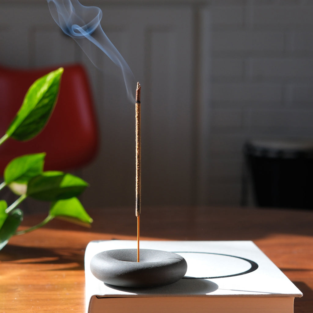 Eve incense holder in pink gloopy drip glaze