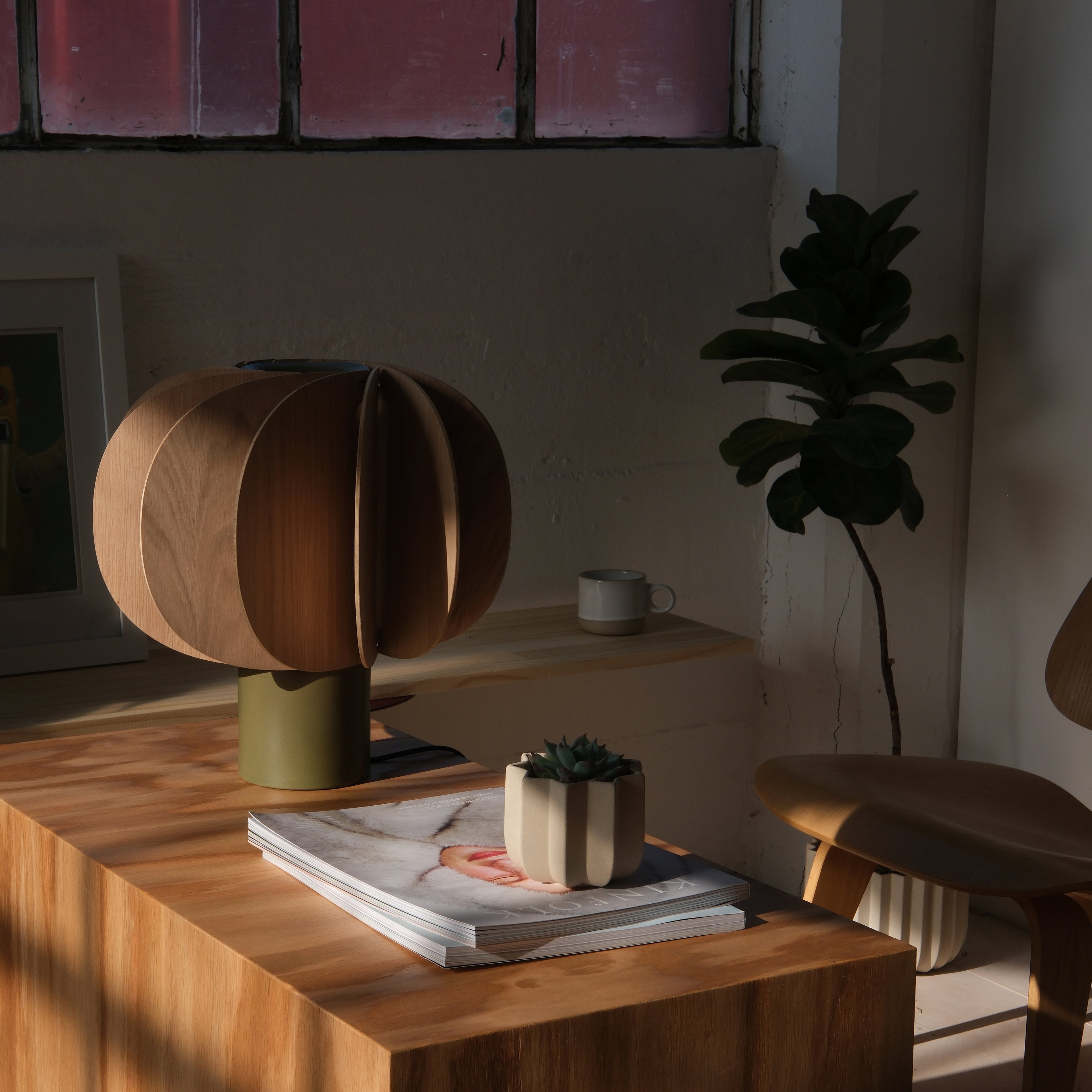 Fin I and Fin II table lamps shown together