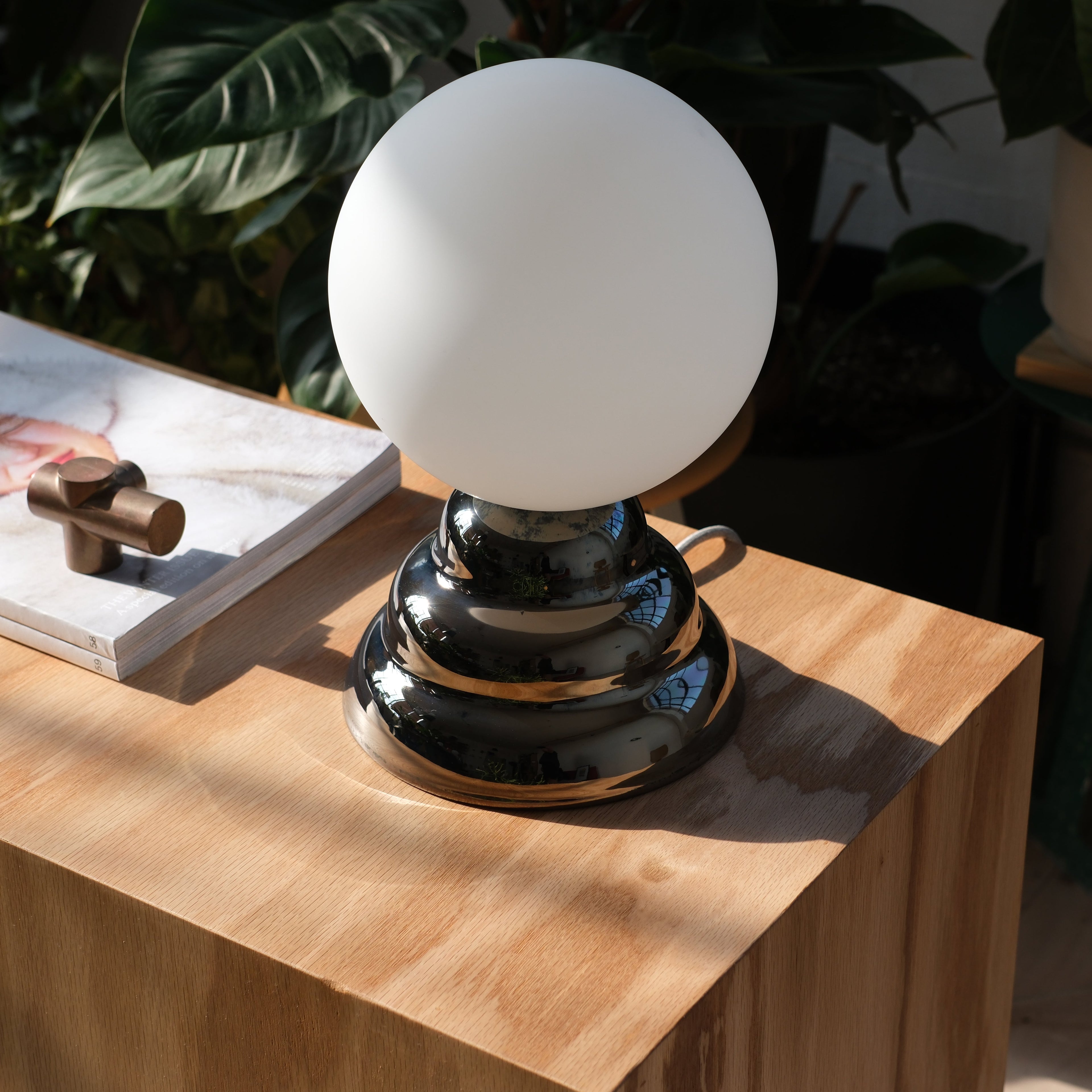Ripple III Table Lamp rippled chrome ceramic base