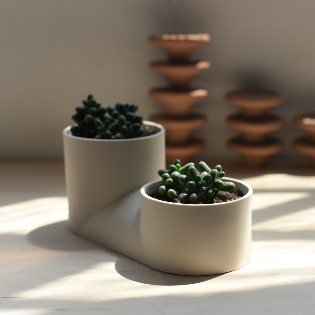handmade double ceramic plant pot by Misewell