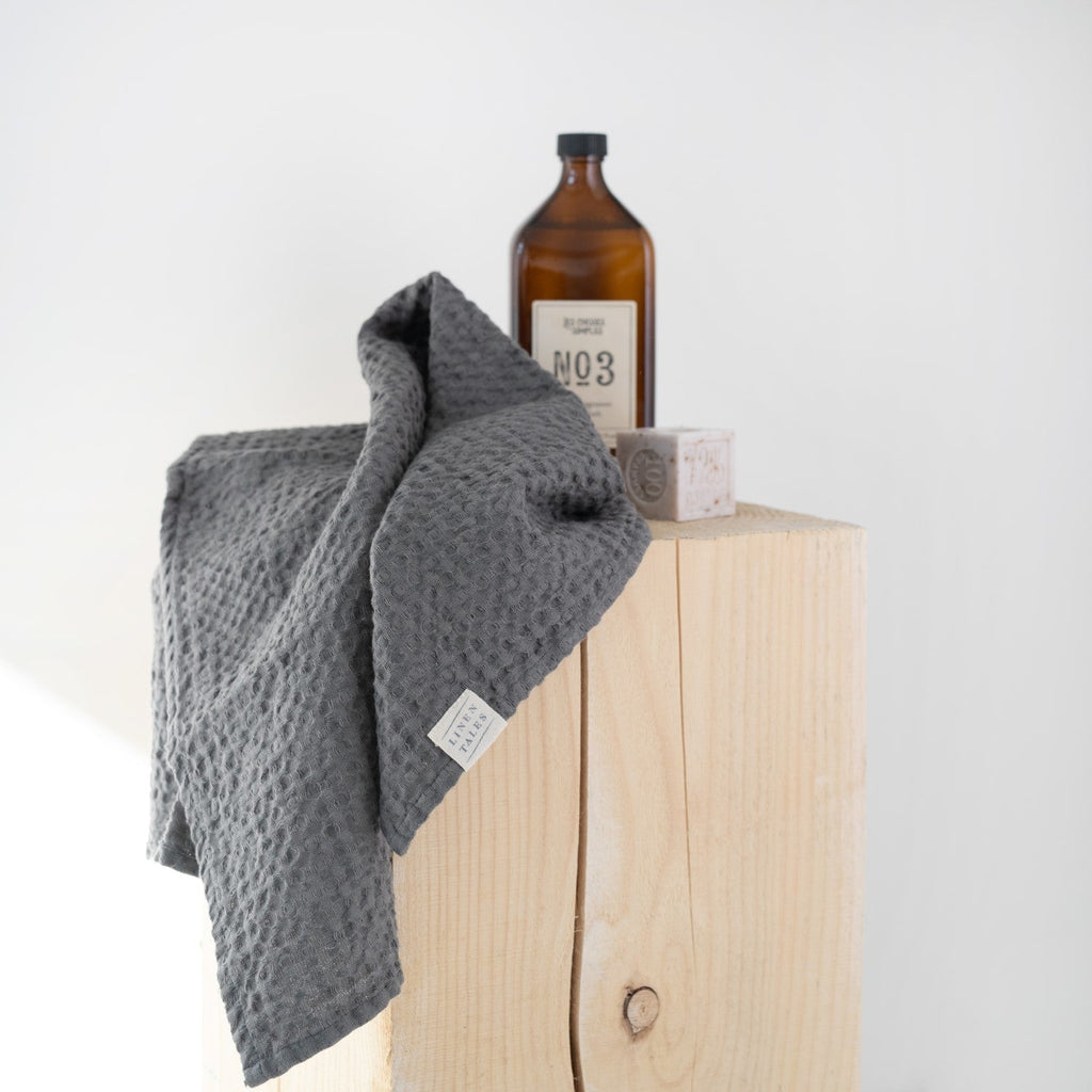 Linen Tales Dark Grey Linen & Cotton Honeycomb Waffle Towel Set