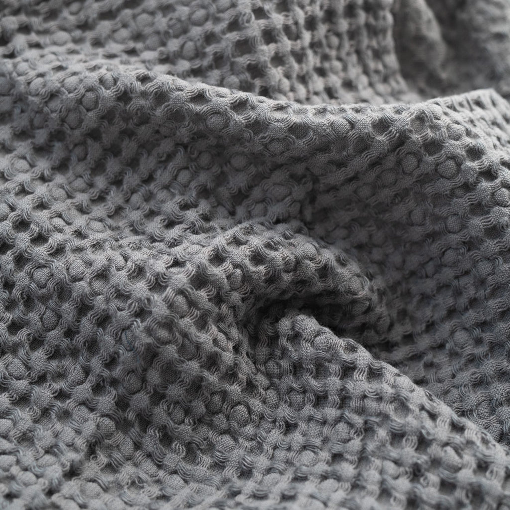 Linen Tales Dark Grey Linen & Cotton Honeycomb Waffle Towel Set