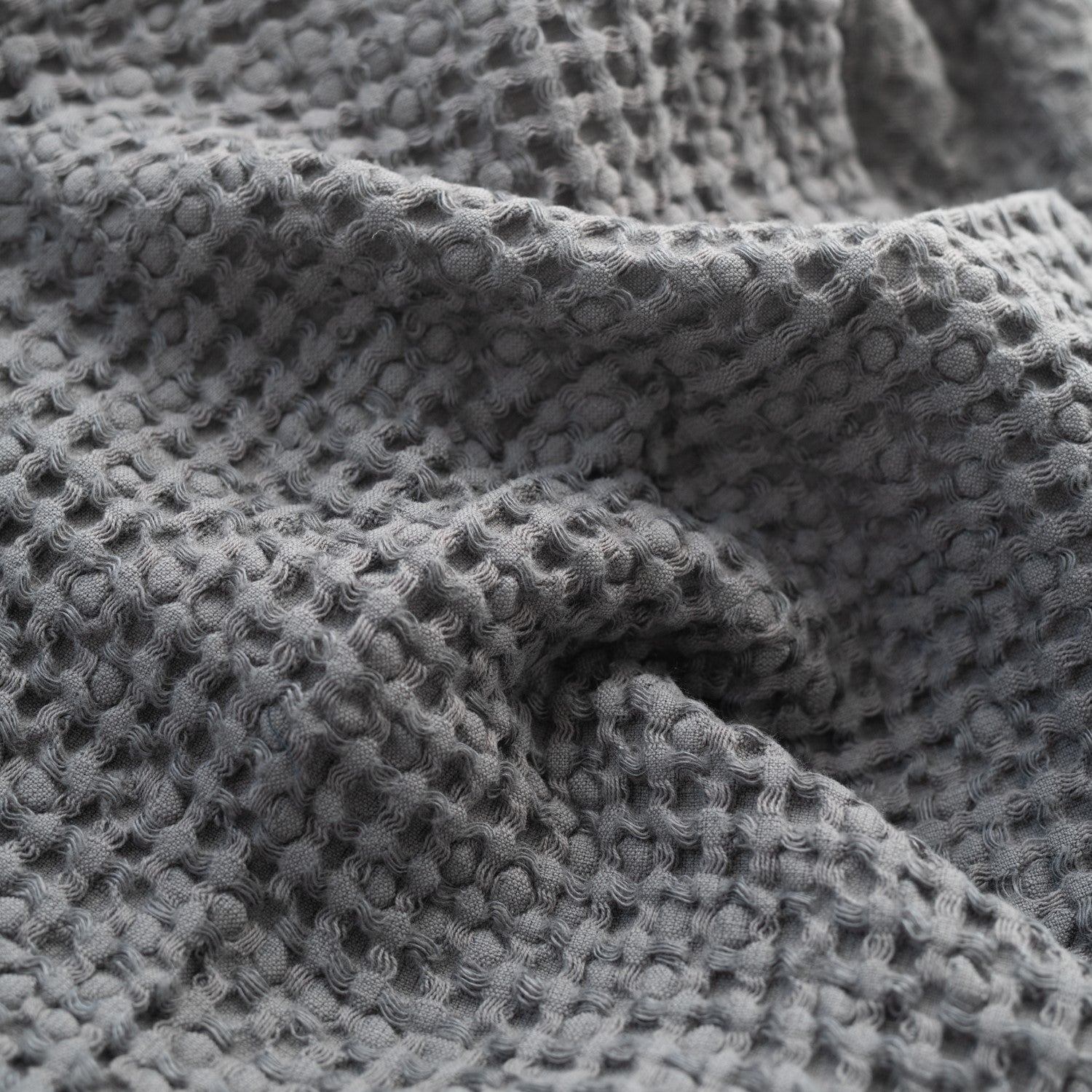 Linen Tales Dark Grey Linen & Cotton Honeycomb Waffle Towel Set