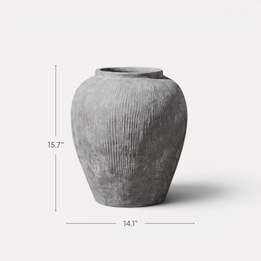 Pompeii Terranova, Fiber Clay Vessel in Aged Gray, Weathered Black or Antique Umber, 15"D x 16"H