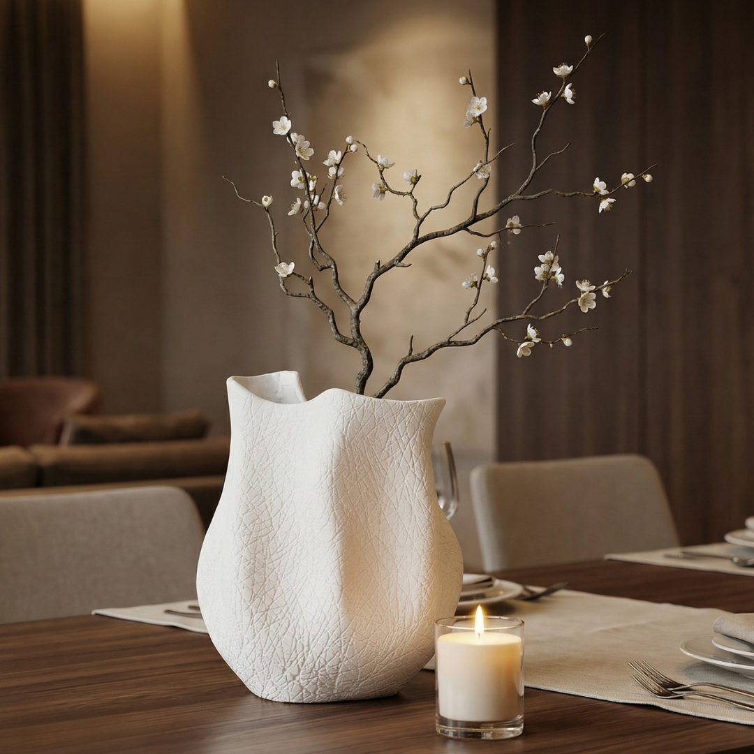 Everest Terracotta Vessel, Hand-painted in Linen White or Jet Black, 11.4"L x 10"W x 13"H
