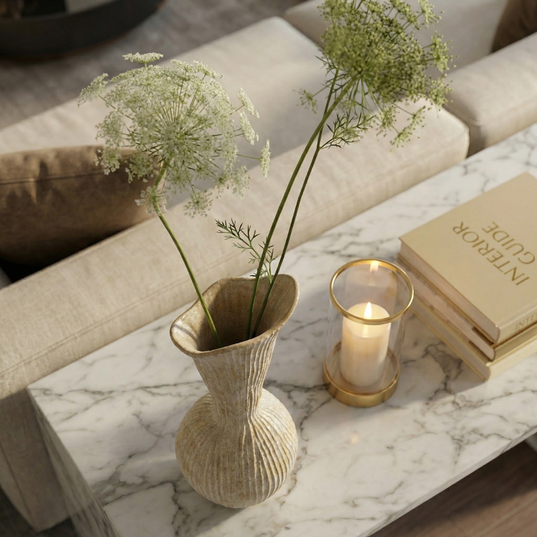 Everly Terracotta Vase, Hand-painted in Sandwashed Ivory or Jet Black, 4.7"D x 10.6"H