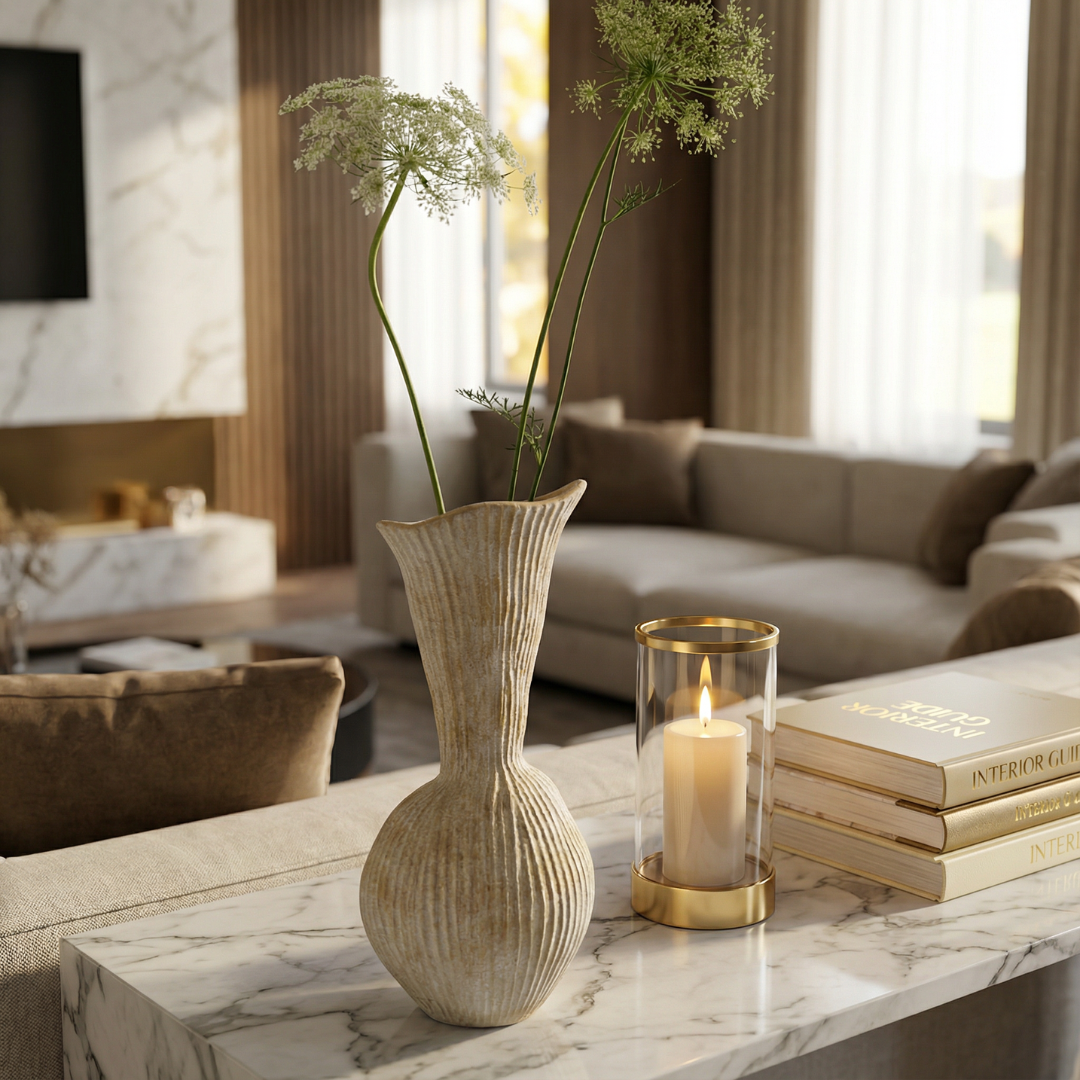 Everly Terracotta Vase, Hand-painted in Sandwashed Ivory or Jet Black, 4.7"D x 10.6"H
