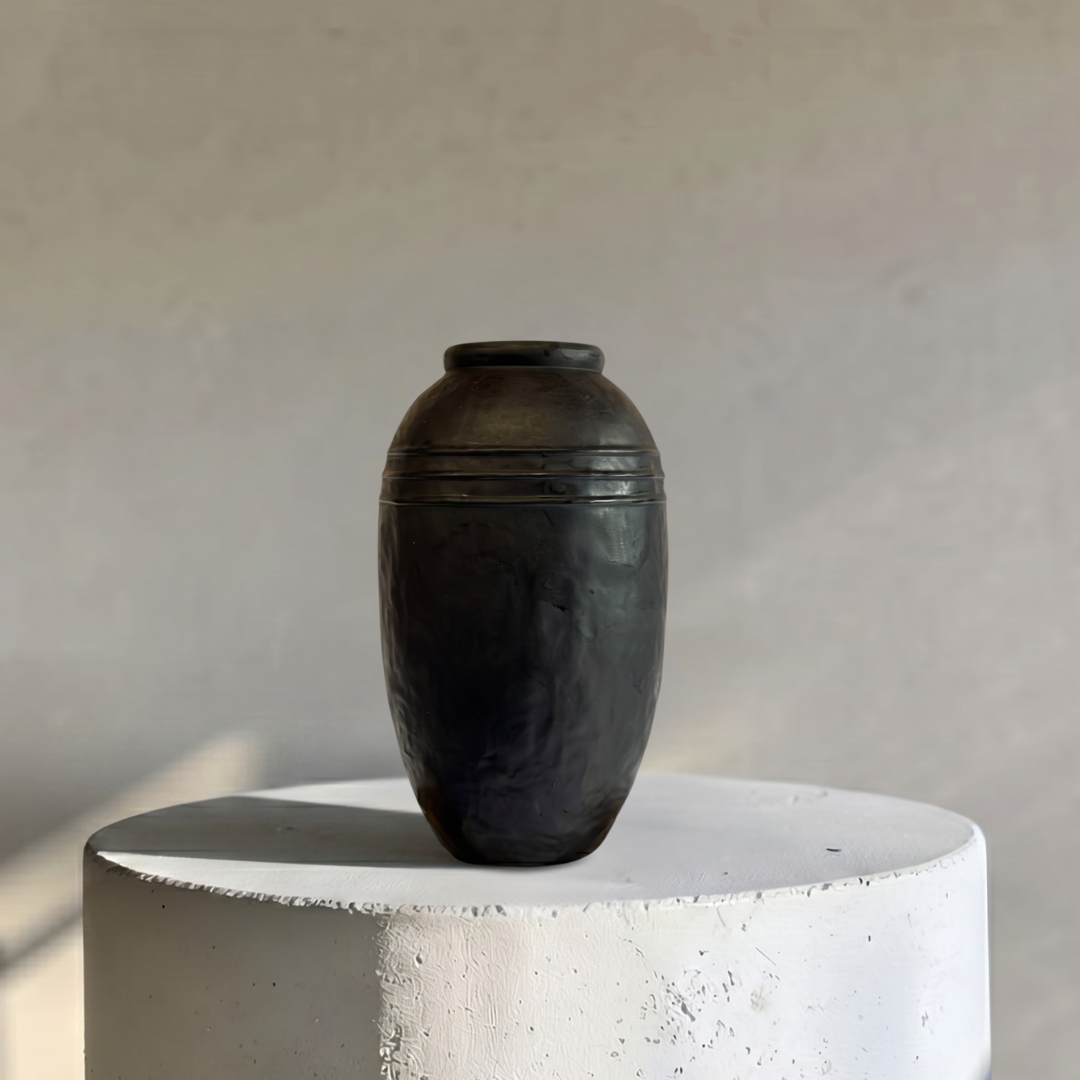 Arden Terracotta Vessel, hand-painted in Jet Black, 7.4"D x 13"H