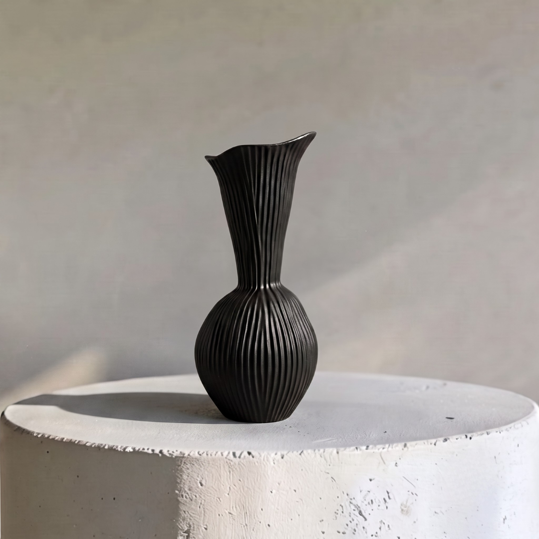 Everly Terracotta Vase, Hand-painted in Sandwashed Ivory or Jet Black, 4.7"D x 10.6"H