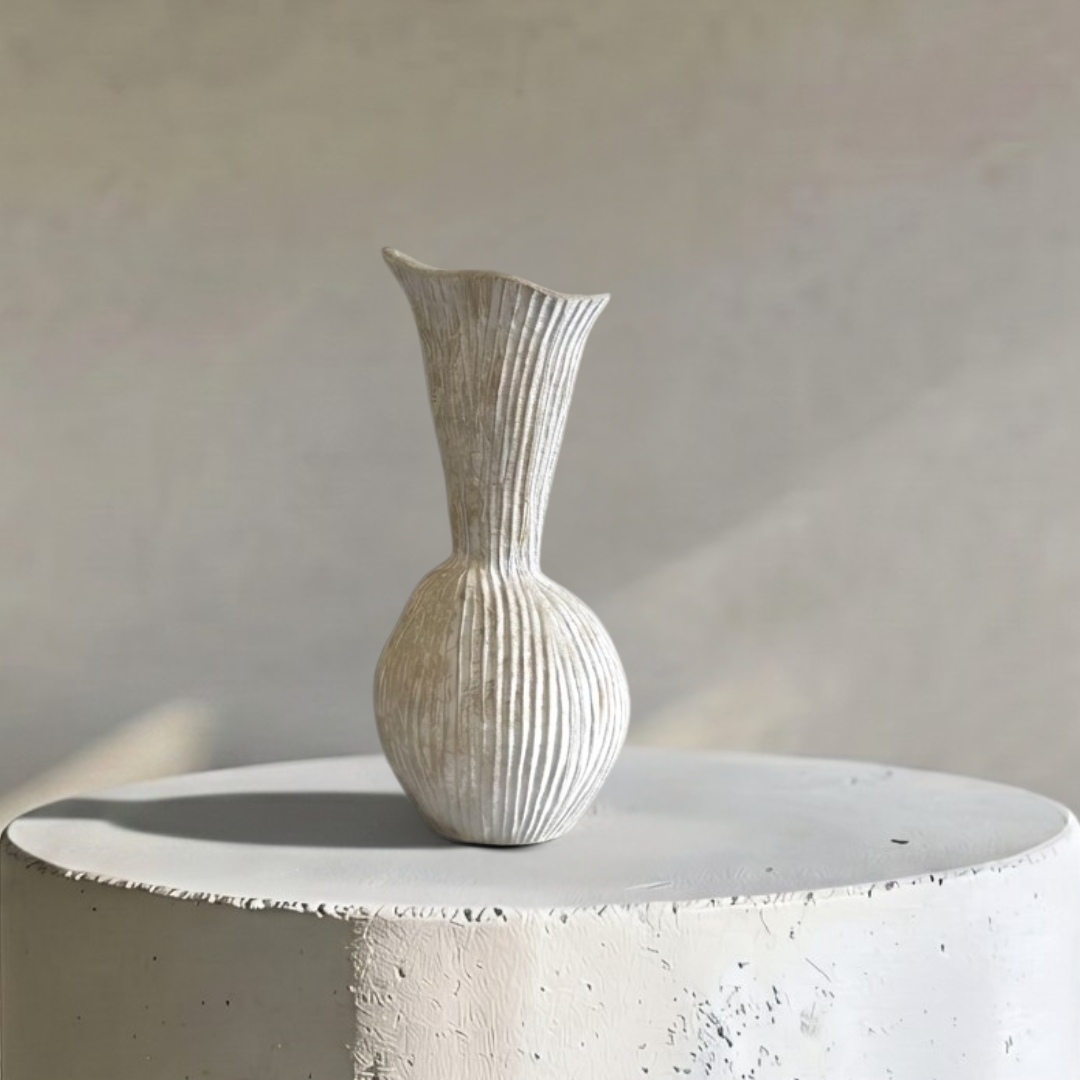 Everly Terracotta Vase, Hand-painted in Jet Black or Sandwashed Ivory, 4.7"D x 10.6" H