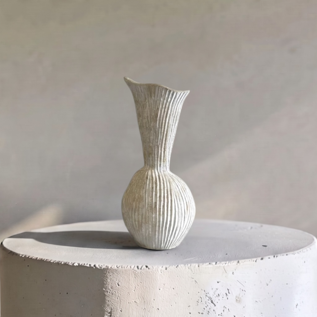 Everly Terracotta Vase, Hand-painted in Sandwashed Ivory or Jet Black, 4.7"D x 10.6"H