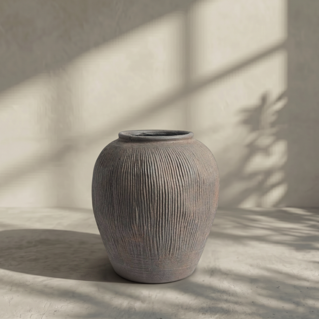 Pompeii Terranova, Fiber Clay Vessel in Weathered Black, Aged Gray, or Antique Umber, 14.1"D x 15.7"H