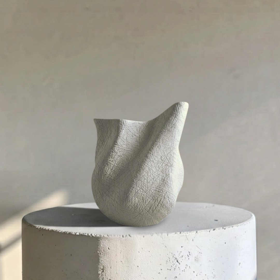 Everest Terracotta Vessel, Hand-painted in Linen White or Jet Black, 11.4"L x 10"W x 13"H