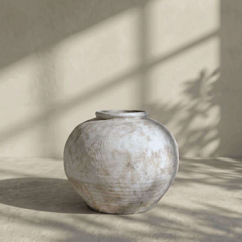 Greystone Fiber Clay Vessel in Aged White, 18.5"D x 14.4"H