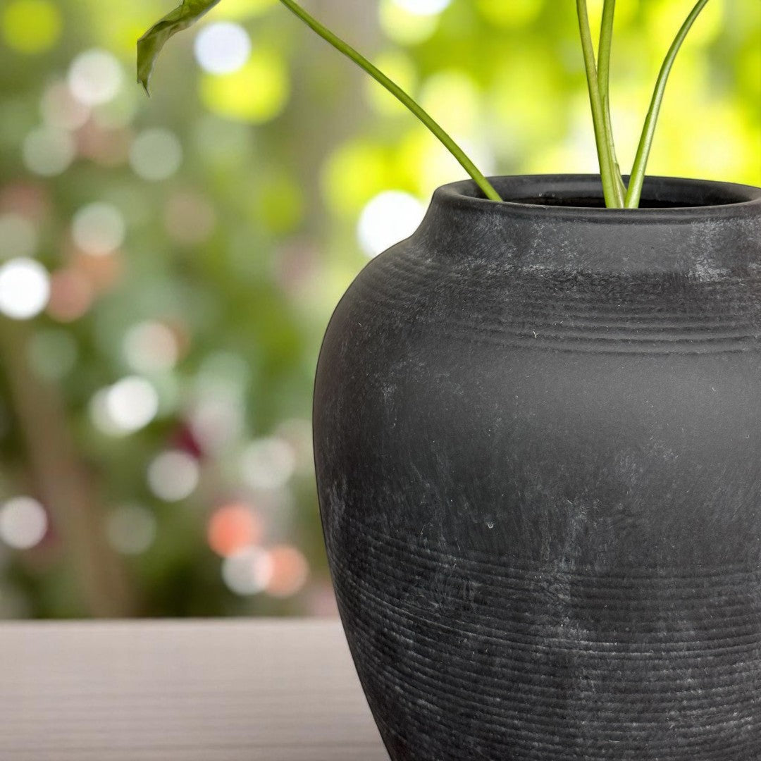 Heritage Classic Terracotta Vessel - Hand-Painted in Weathered Black or Earthly Brown, 7.8"D x 9.4"H