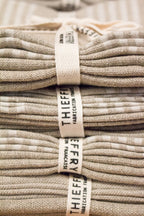 Thieffry Belgian Linen Dishtowels, White Stripe & Natural, Set of 2