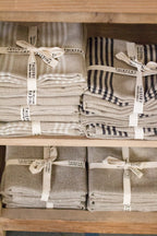 Thieffry Belgian Linen Dishtowels, White Stripe & Natural, Set of 2