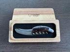 Grapevine wood corkscrew in its open French oak Laguiole en Aubrac box