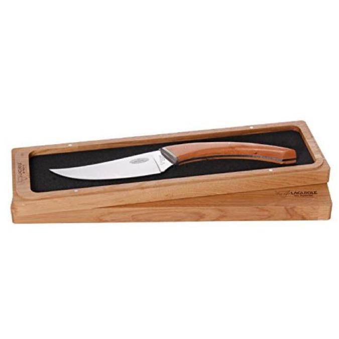 Le Buron cheese knife in its open oak box