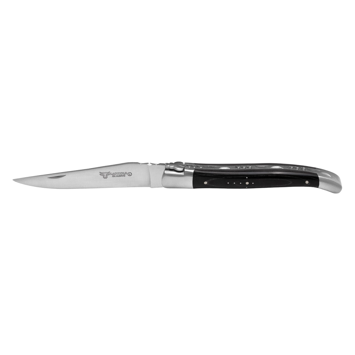 Folding knife with black pakkawood handle