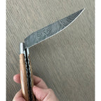 Hand holding the knife to show the Damascus blade pattern