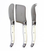 Laguiole 3 Piece Mini Cheese Utensil Set, Ivory in Wood Box with Acrylic Lid