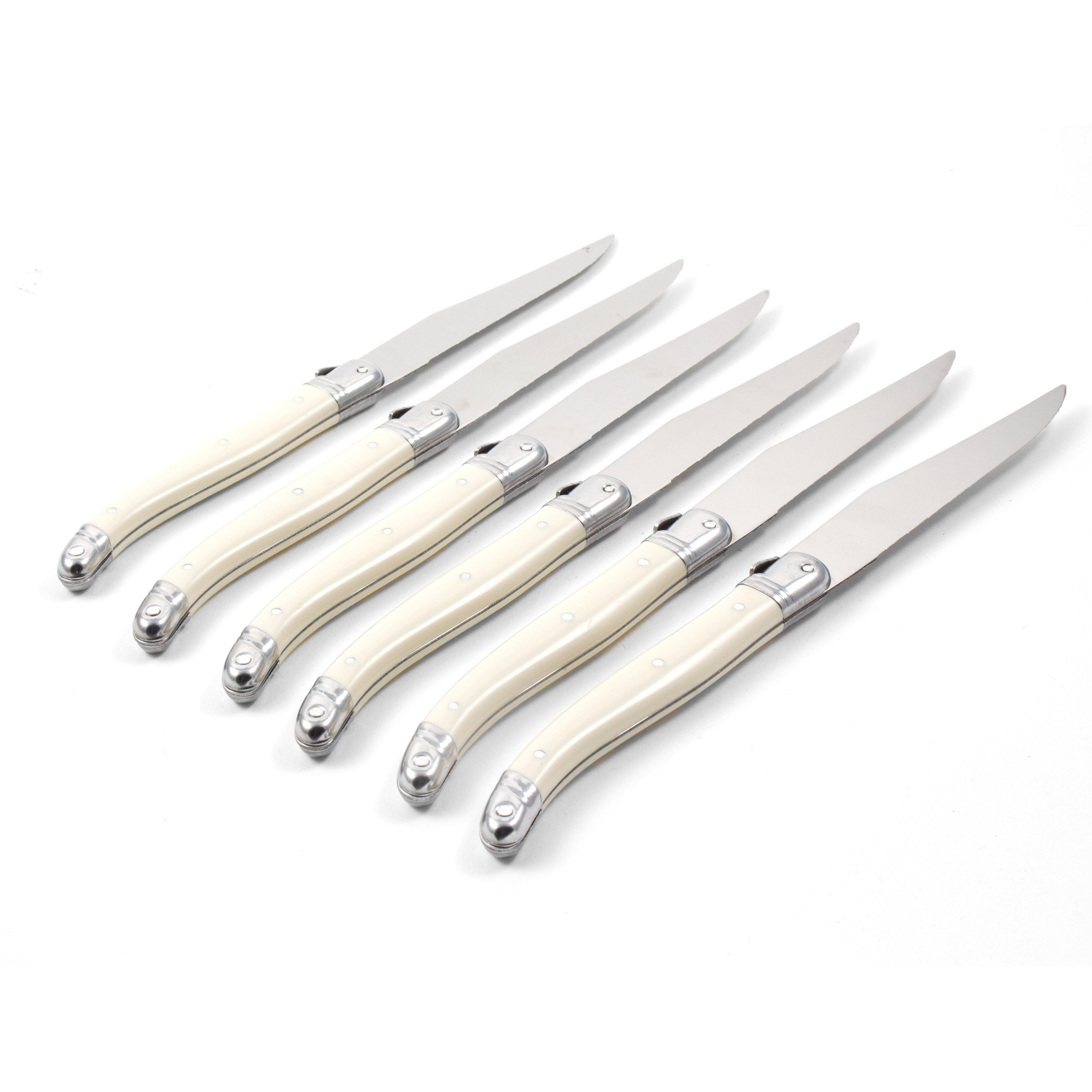 Laguiole 6 Piece Steak Knife Set, Platine Ivory in Wood Box with Acrylic Lid
