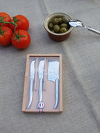 Laguiole 3 Piece Mini Cheese Utensil Set, Stainless Steel in Wood Box with Acrylic Lid