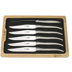 Laguiole stainless steel steak knife set of six in an open wooden box