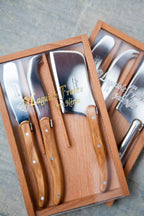 Laguiole 3 Piece Mini Cheese Utensil Set, Olivewood in Wood Box with Acrylic Lid