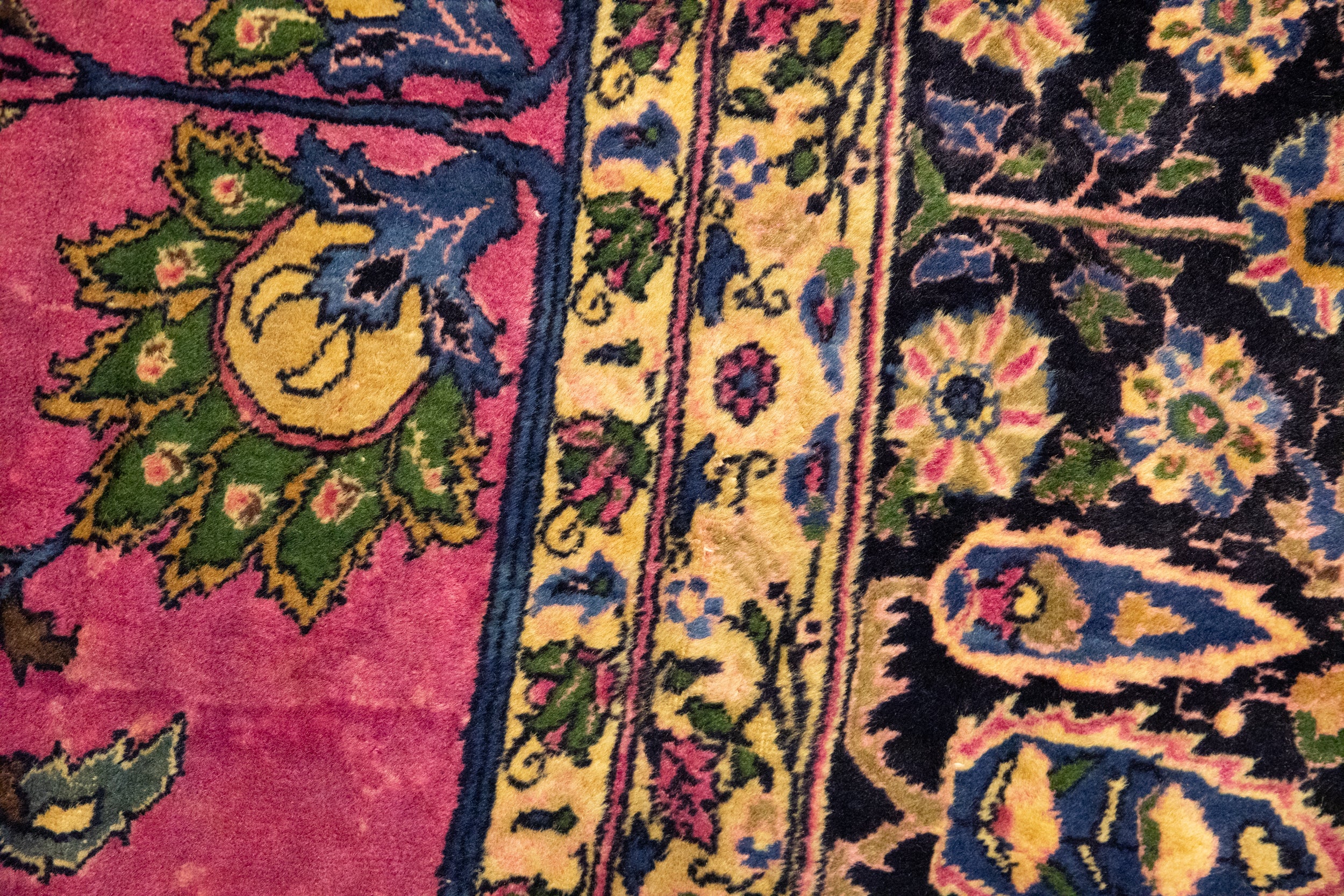 Back of the hand-knotted rug showing construction
