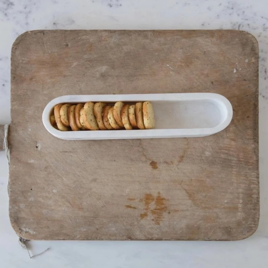 Carrara Cielo Marble Stone Serveware, 11.5"L x 3.25"W x 2"H