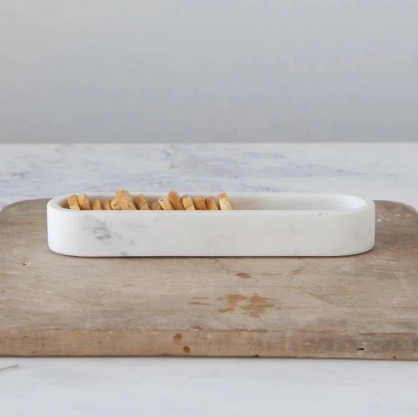 Carrara Cielo Marble Stone Serveware, 11.5"L x 3.25"W x 2"H