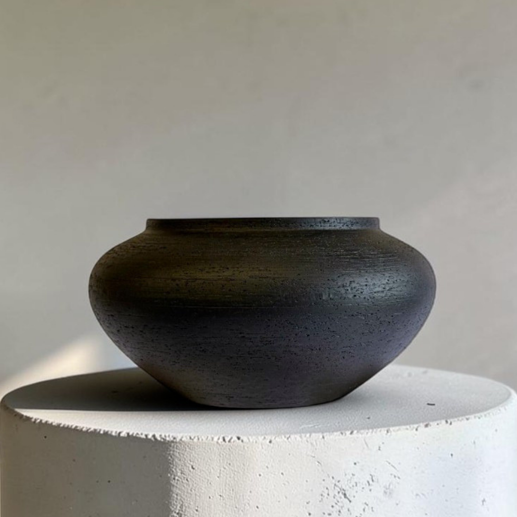 Milan, Terracotta Vessel, Handpainted in Jet Black, 12.5"D x 6.2"H