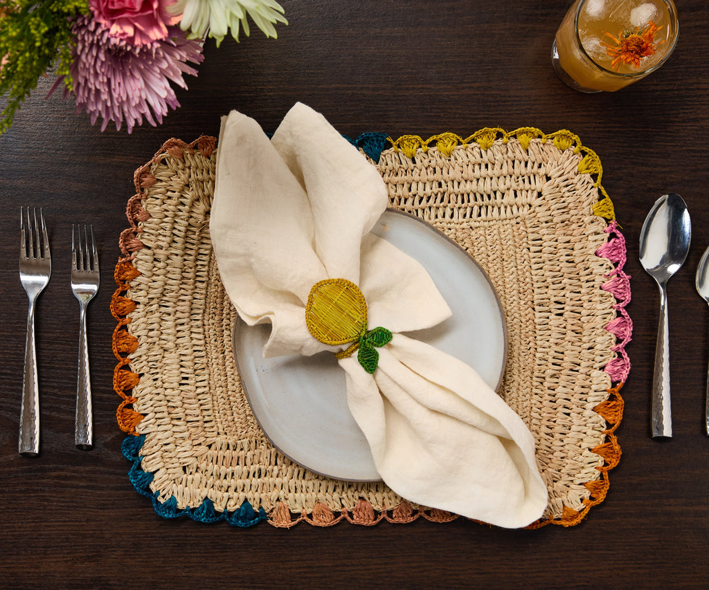 Lemon Napkin Ring – 3.5” Handwoven Iraca Palm – Artisan Summer Table Decor from Colombia