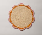 Round Pink Raffia Placemat – 14” Handwoven Crochet – Garden Party & Summer Table Decor