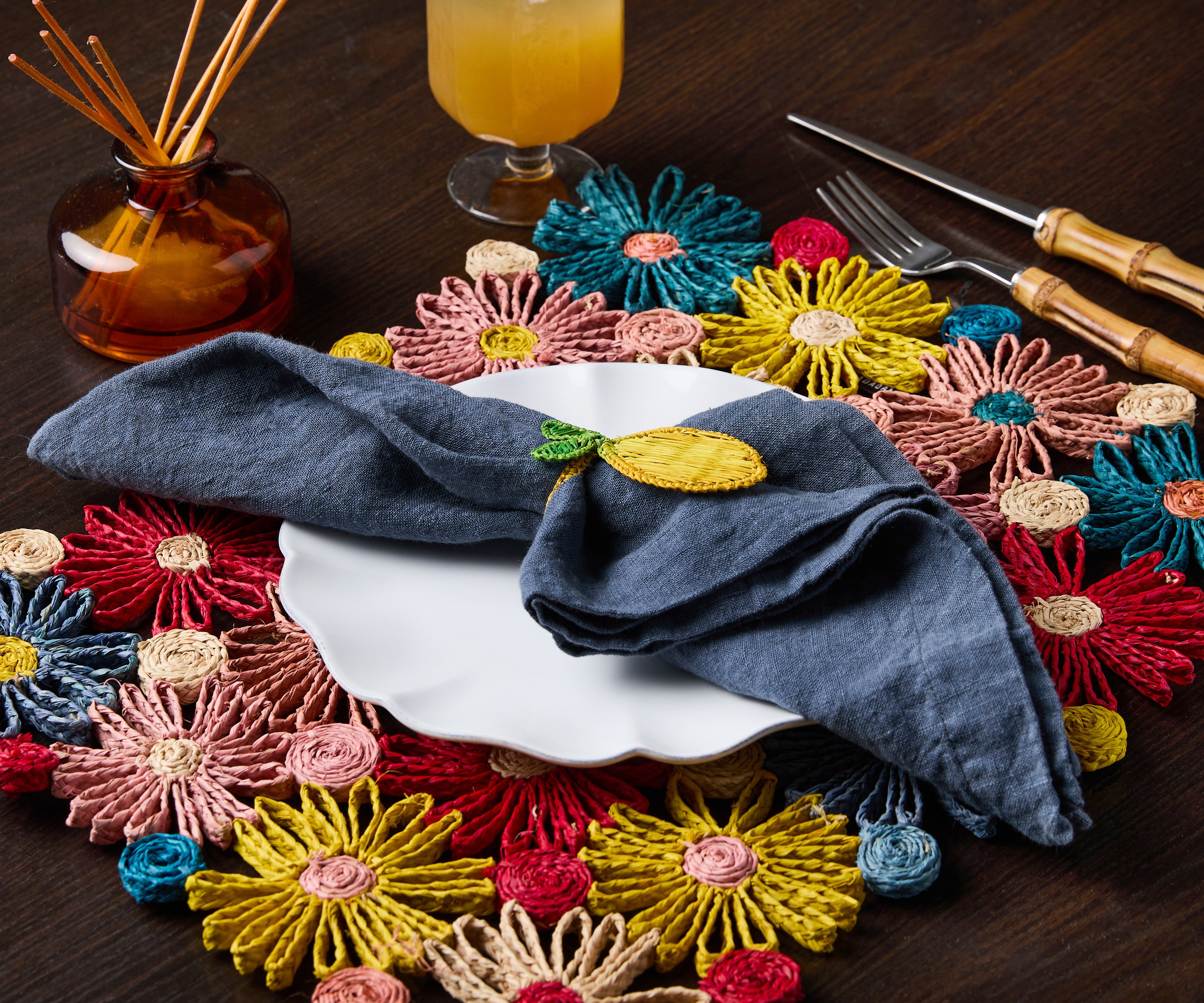 Lemon Napkin Ring – 3.5” Handwoven Iraca Palm – Artisan Summer Table Decor from Colombia