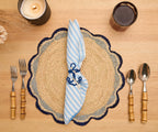 Nautical Anchor Napkin Rings – Coastal Table Decor, Handmade Raffia Napkin Holders, Set of 4 Blue and White Anchor Rings, Ocean Party Decor